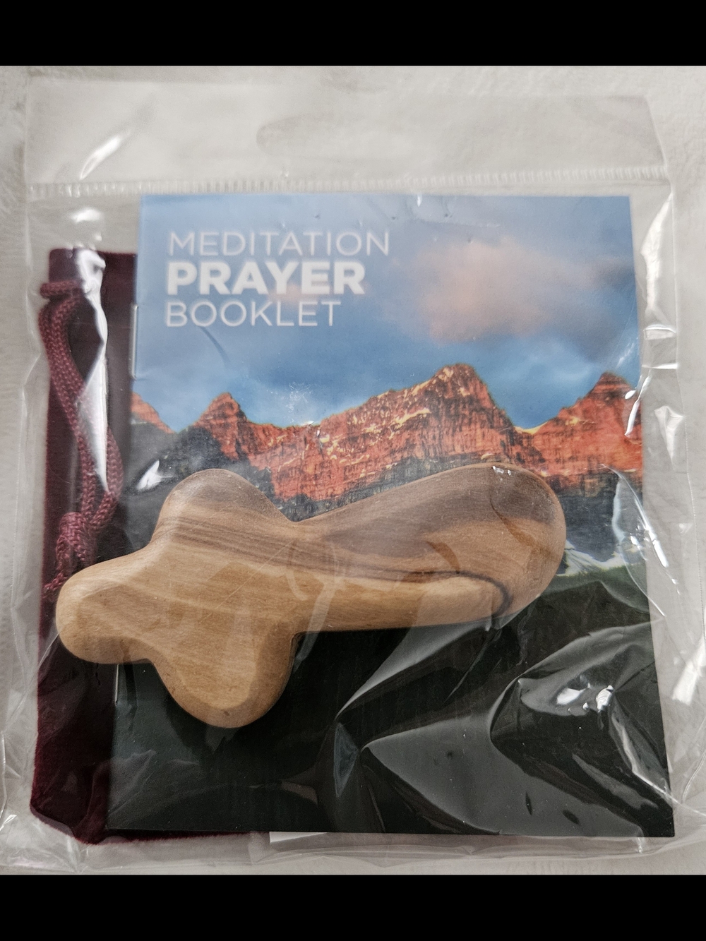 Olive Wood Cross With Meditation Booklet And Pouch